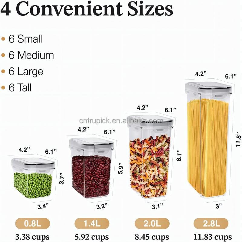 Freshnesskeeper 24 Pack Hot Selling Plastic BPA Free Airtight Dry Cereal Food Storage Containers Set for Sugar Flour Baking
