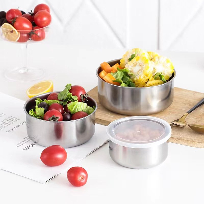 Cheaper Round Stainless Steel Food Container Set Kitchen Fridge Steel Food Storage And Container With Lid