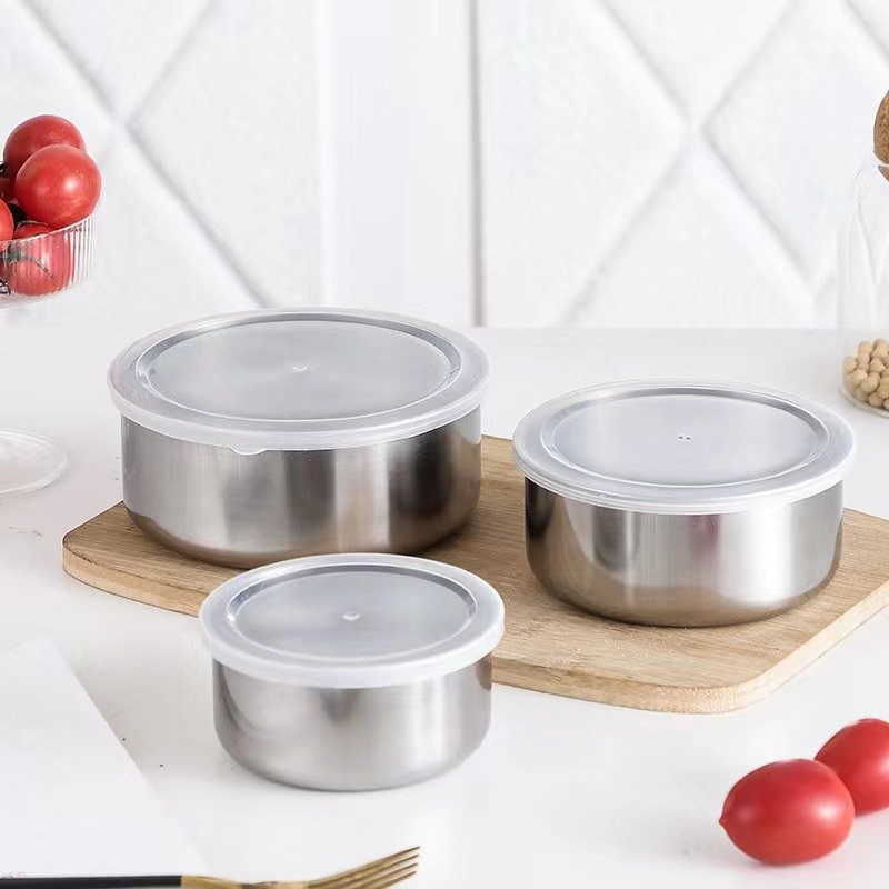 Cheaper Round Stainless Steel Food Container Set Kitchen Fridge Steel Food Storage And Container With Lid
