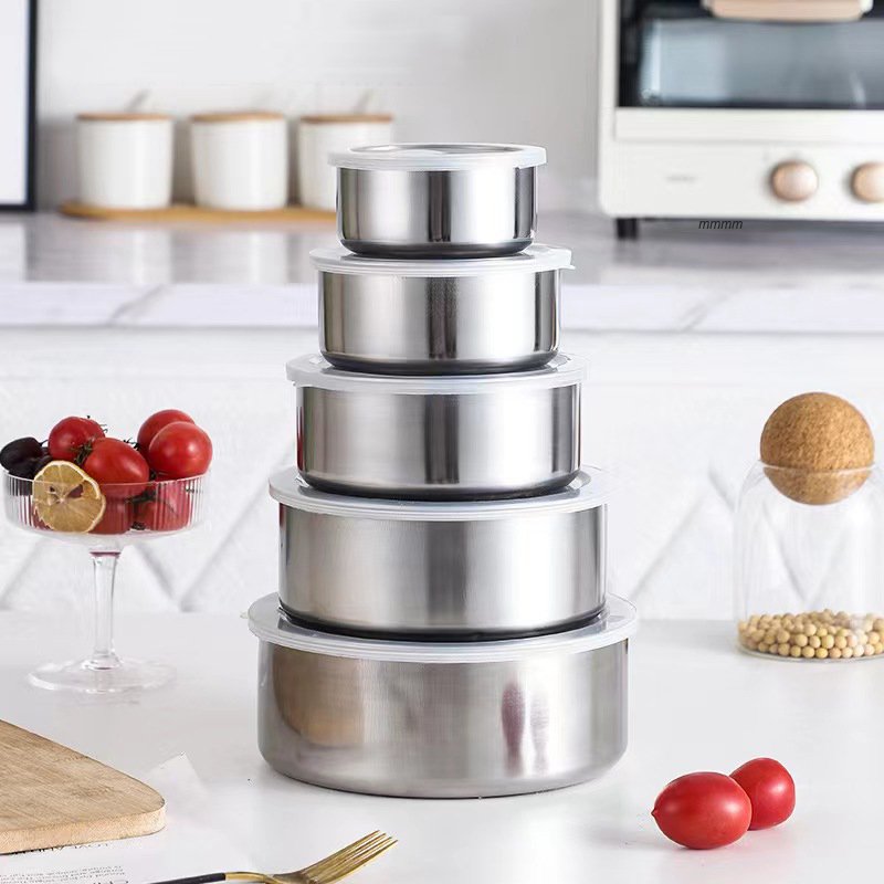 Cheaper Round Stainless Steel Food Container Set Kitchen Fridge Steel Food Storage And Container With Lid