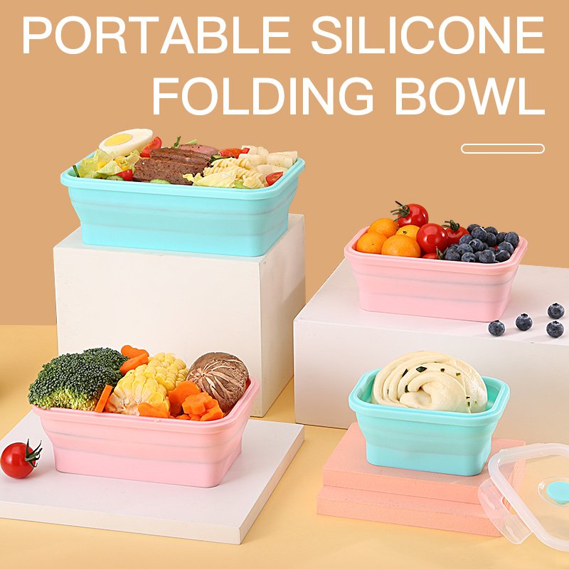 355ml 500ml 800ml 1200ml 4 Size Microwavable Silicone Food Storage Containers Collapsible Lunch Box