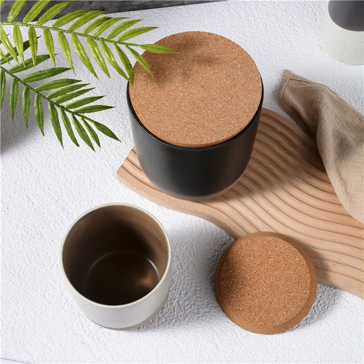 High Quality Speckled Cylinder Clay Kitchen Food Tea Sugar Coffee Canister Ceramic Storage Jar with Bamboo Lids