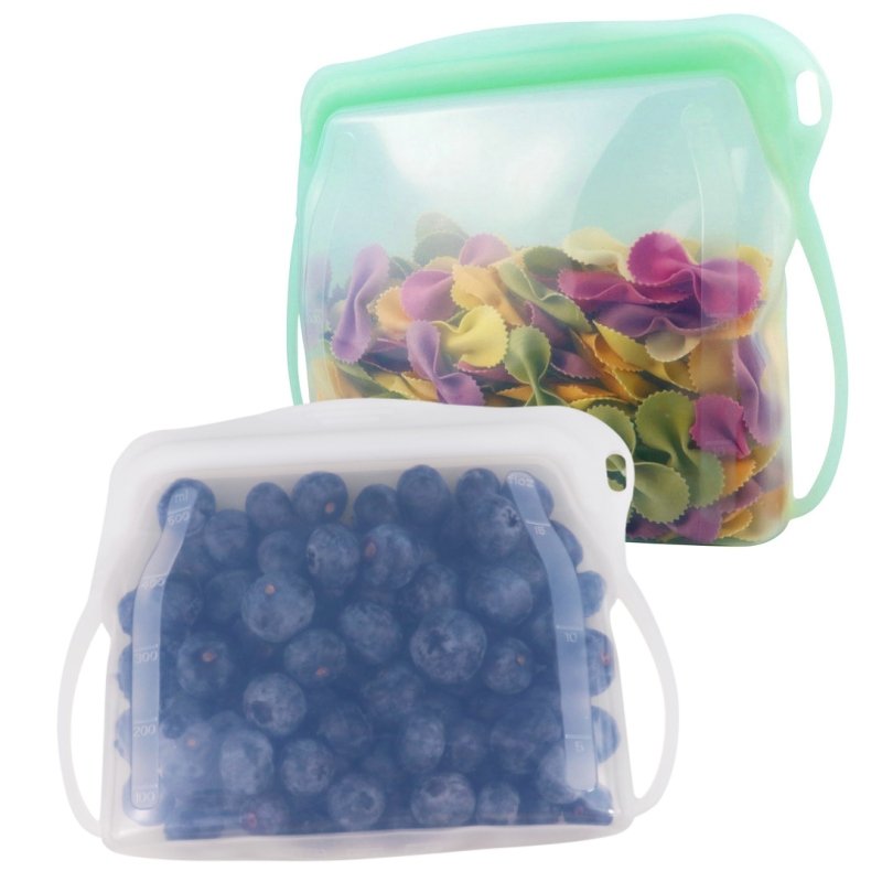 Multifunction Waterproof Reusable Silicone Food Storage Freezer Bag 500ML Zip Lock Stand Up Snacks Bag Pouch with Zipper Closure