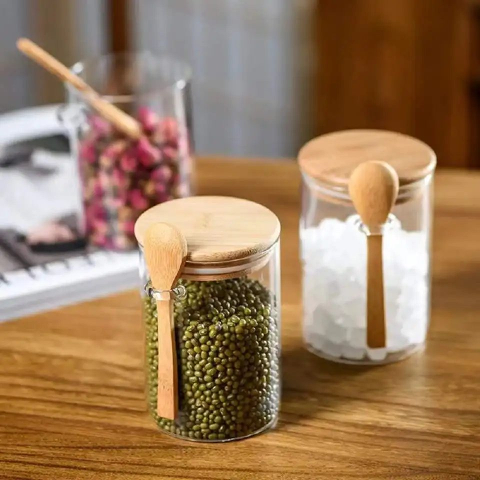 Glass Jar Seal Biogas Storage Tank Biodegradable Food Containers Kitchen Accessories Borosilicate Food Container with Lid Spoon