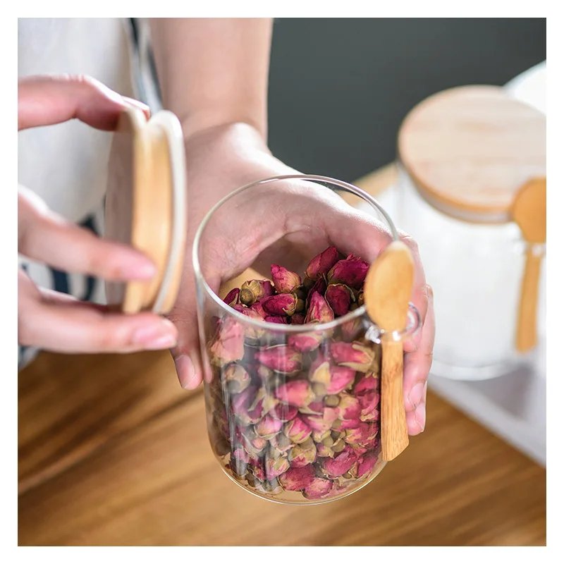 Glass Jar Seal Biogas Storage Tank Biodegradable Food Containers Kitchen Accessories Borosilicate Food Container with Lid Spoon