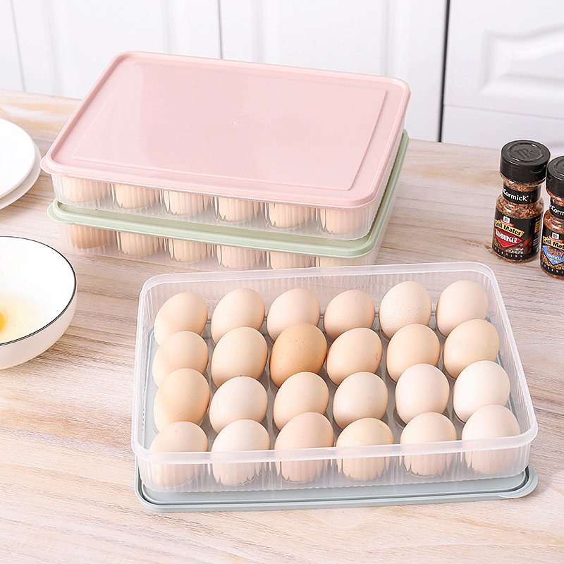 Refrigerator Egg Dumpling Storage Crisper Box 24 Compartments Egg Tray Egg Tray Kitchen with Lid Dustproof Food Storage Box
