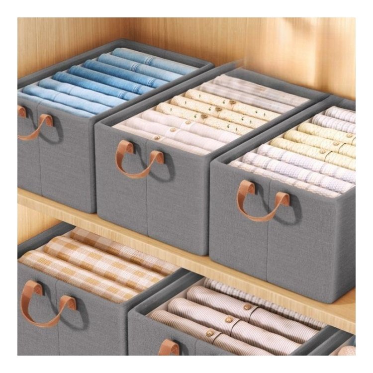 Modern Rectangle Design Foldable Storage Bins with Glossy Finish Steel Frame Closet Organizer System for Wardrobe