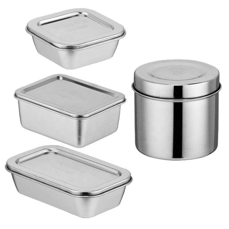 201 Stainless Steel Food Storage Box Round Preservation Box Square Food Container Set Lunch Box With Lid