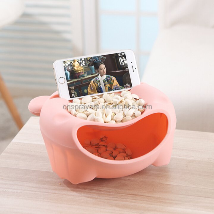 Plastic Creative double layer snaks & dry fruit chip storage box with phone bracket