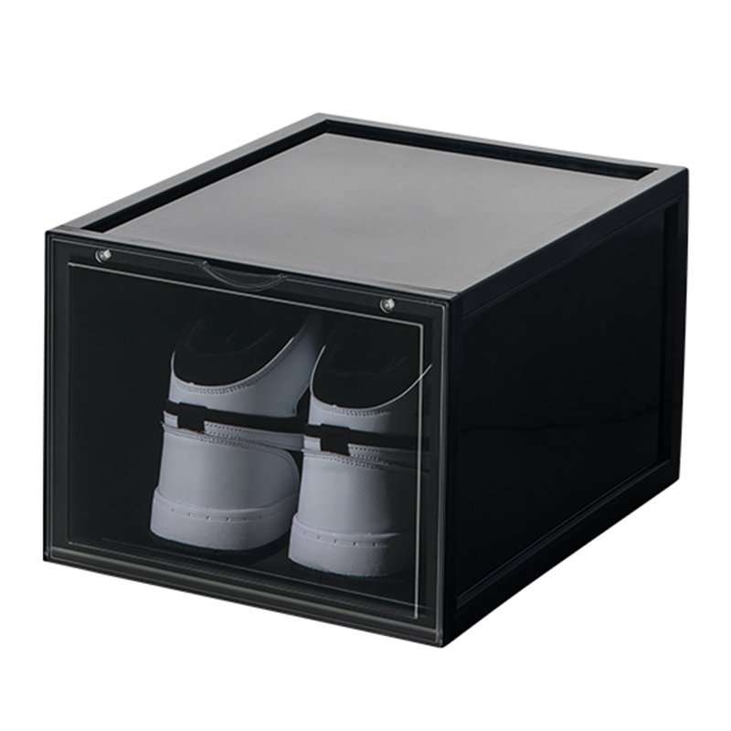 Clear Magnetic Drop Front Shoe Rack Transparent Stackable Storage Box with Side Open Access Online Accessible