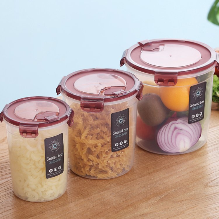 Kitchen pantry organizer grain cereal jar storage box crisper set dried fruit canister round plastic airtight food container