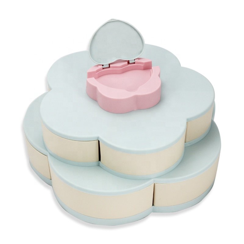 Candy Snack Serving Tray Foldable Flower Shape Rotating Plastic Chocolate Nuts Dry Fruit Storage Boxes