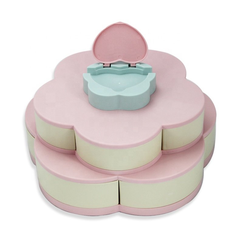 Candy Snack Serving Tray Foldable Flower Shape Rotating Plastic Chocolate Nuts Dry Fruit Storage Boxes