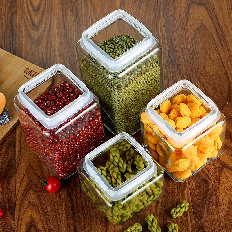 High Quality Square Glass Jar Set for Kitchen Storage Customized Airtight Lid Food Container with High-Tech Logo