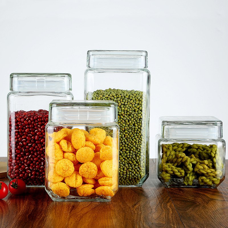 High Quality Square Glass Jar Set for Kitchen Storage Customized Airtight Lid Food Container with High-Tech Logo