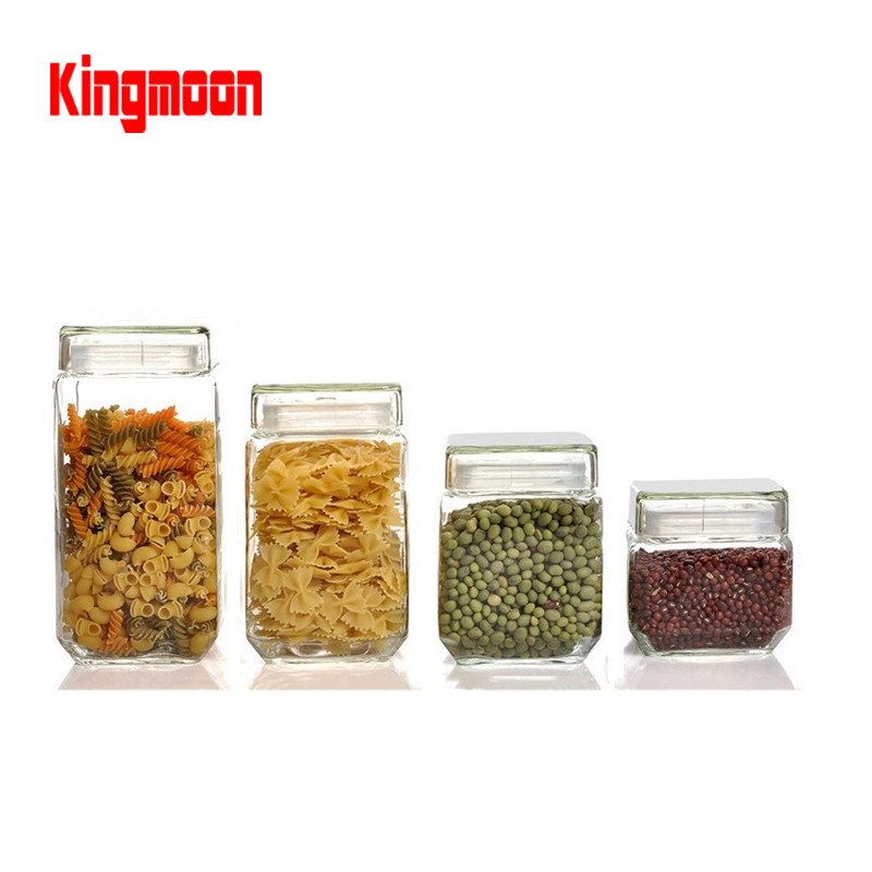 High Quality Square Glass Jar Set for Kitchen Storage Customized Airtight Lid Food Container with High-Tech Logo