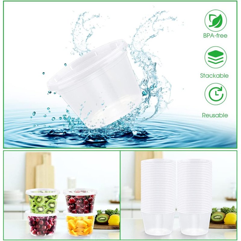 Combo food storage containers with lids airtight shrink bands deli container plastic round deli containers