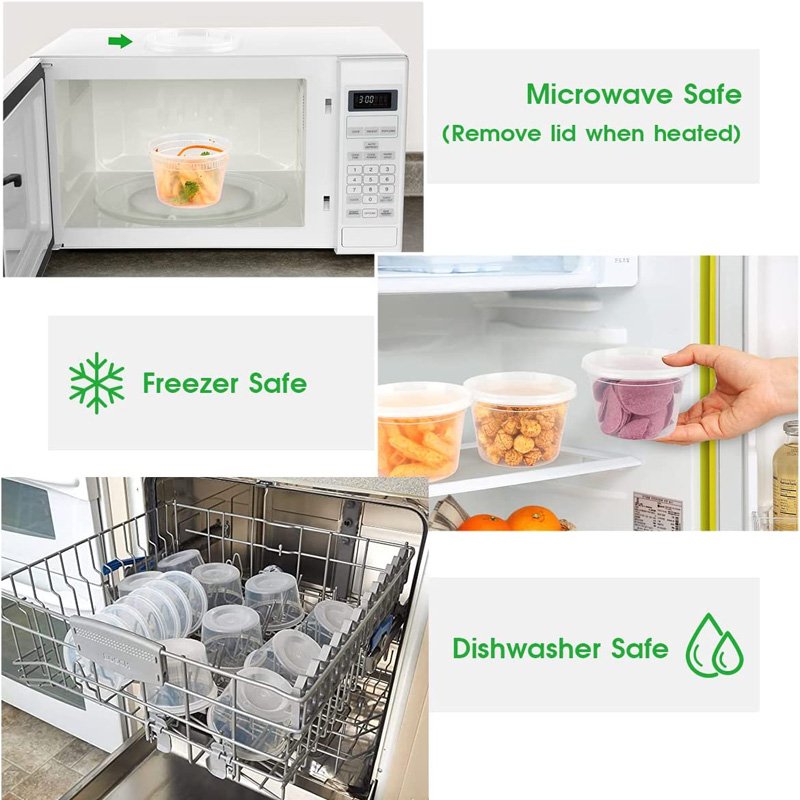 Combo food storage containers with lids airtight shrink bands deli container plastic round deli containers