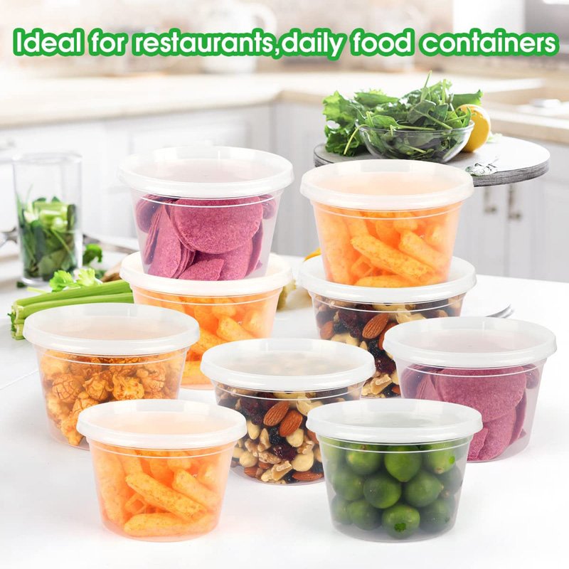 Combo food storage containers with lids airtight shrink bands deli container plastic round deli containers