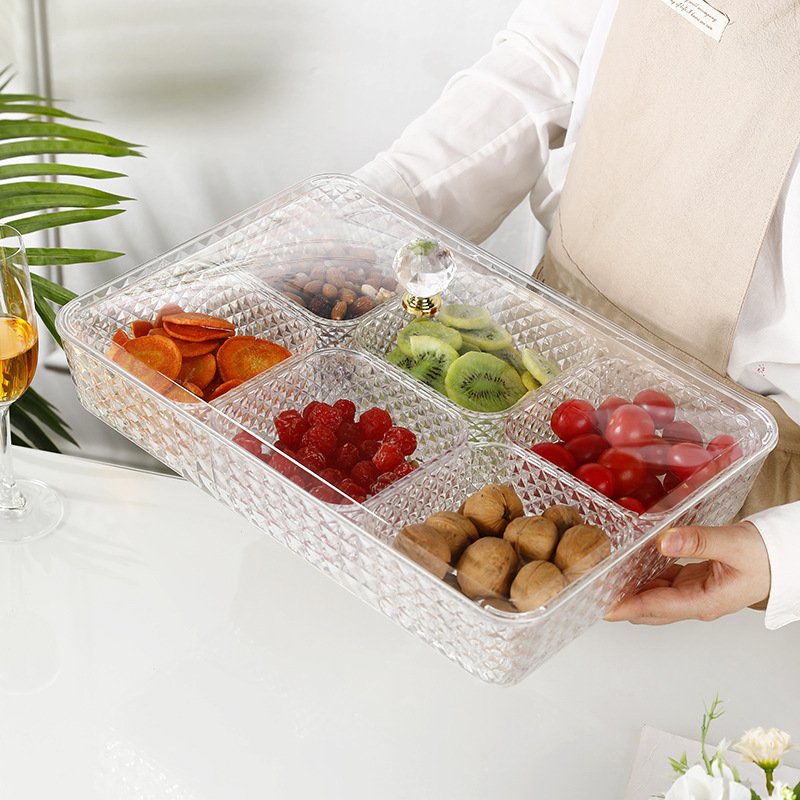 MSJ-0500 Acrylic Plastic Transparent Dried Fruit Box Square Snack Tray Multifunctional Covered Tray (4 Cell)