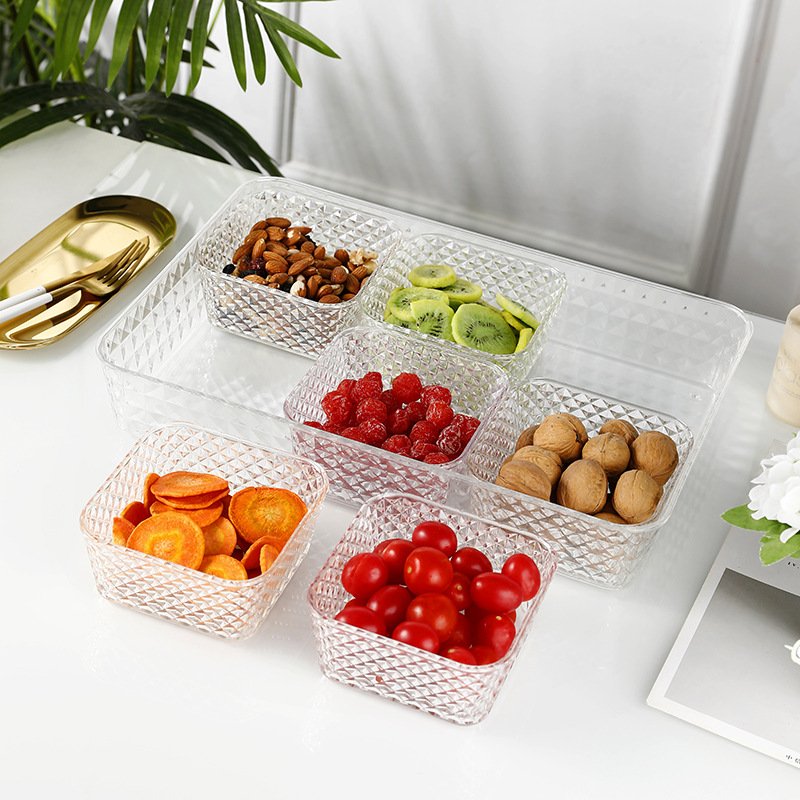 MSJ-0500 Acrylic Plastic Transparent Dried Fruit Box Square Snack Tray Multifunctional Covered Tray (4 Cell)