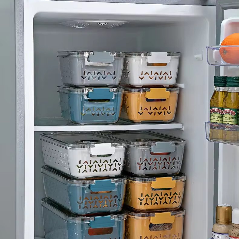 GREENSIDE BPA Free sealed food storage container plastic drain basket Kitchen Fridge Organizer