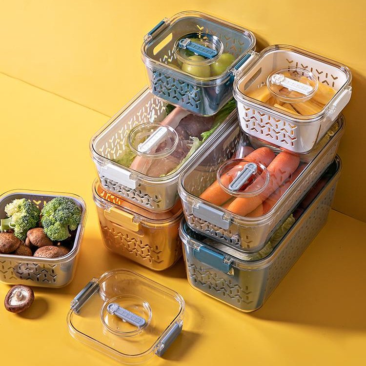 GREENSIDE BPA Free sealed food storage container plastic drain basket Kitchen Fridge Organizer