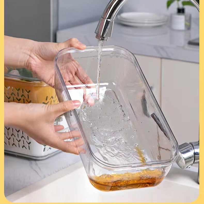 GREENSIDE BPA Free sealed food storage container plastic drain basket Kitchen Fridge Organizer