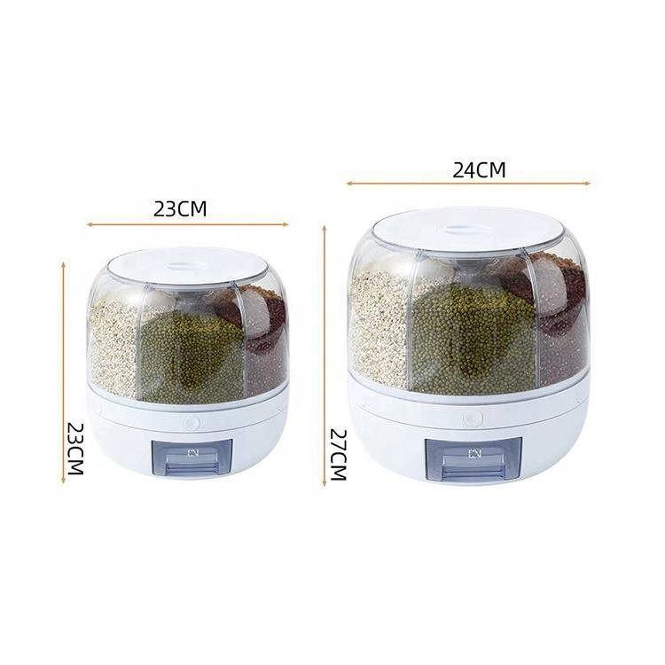 Rice Dispenser Kitchen round Moisture-Proof 6-Grid Rotating Food Grain Dispenser Cereal Storage Box Rice Container Dispenser