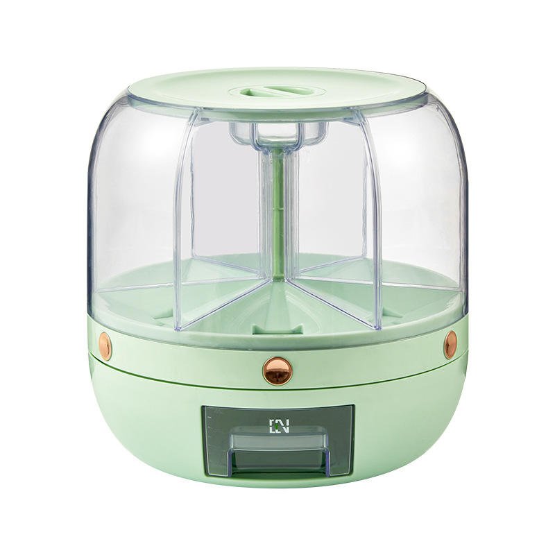 Rice Dispenser Kitchen round Moisture-Proof 6-Grid Rotating Food Grain Dispenser Cereal Storage Box Rice Container Dispenser