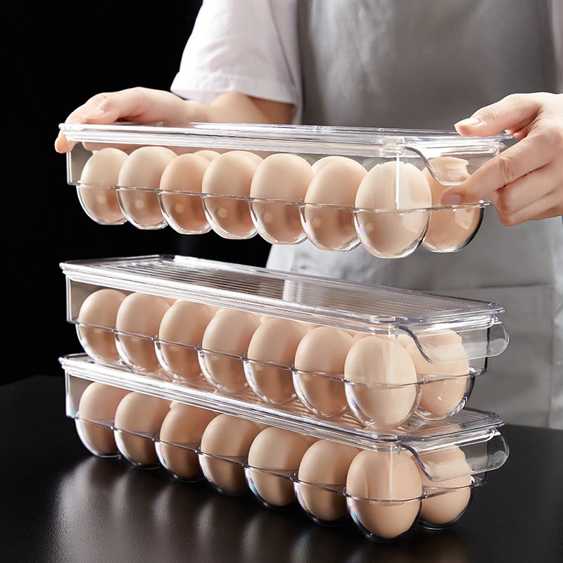 WELLHOME Stocked Refrigerator Egg Storage Box Stackable Egg Tray BPA Free Clear Egg Organizer Container with Lid
