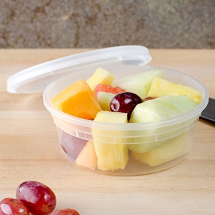 Deli Containers with Airtight Lids 8 Oz Leakproof Cup Plastic Microwaveable Clear Round Food Storage Box