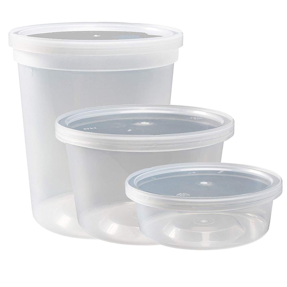 Deli Containers with Airtight Lids 8 Oz Leakproof Cup Plastic Microwaveable Clear Round Food Storage Box