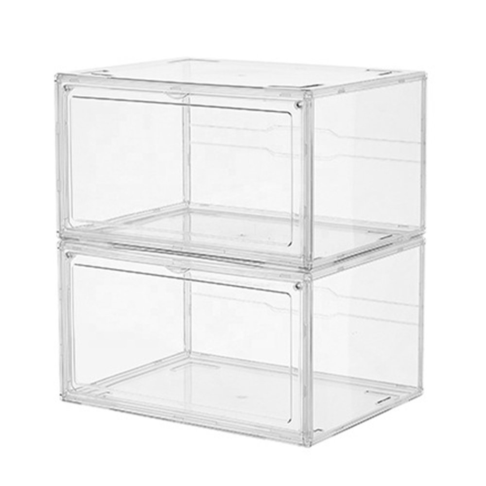 Transparent Plastic Sneaker Stackable Shoe Storage Boxes Drop Front Acrylic Drawer Type Magnetic Clear Shoe Box