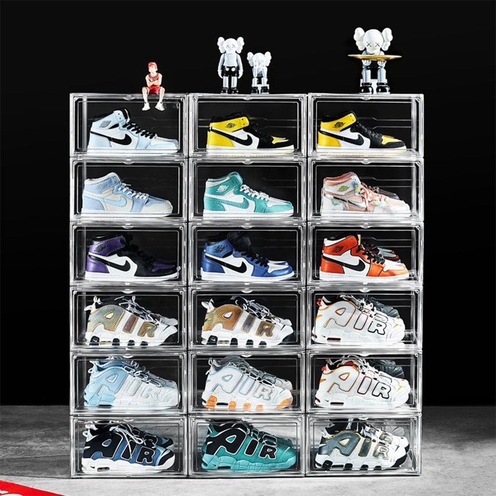 Transparent Plastic Sneaker Stackable Shoe Storage Boxes Drop Front Acrylic Drawer Type Magnetic Clear Shoe Box