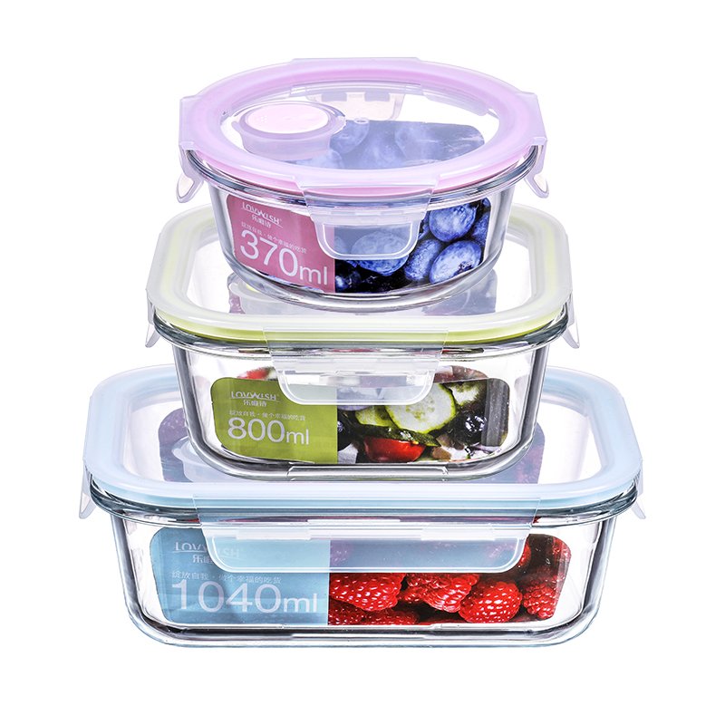 LOVWISH Glass Container Home Use High Borosilicate Glass Food Storage 3 Pcs Food Container Set With Airtight Lid