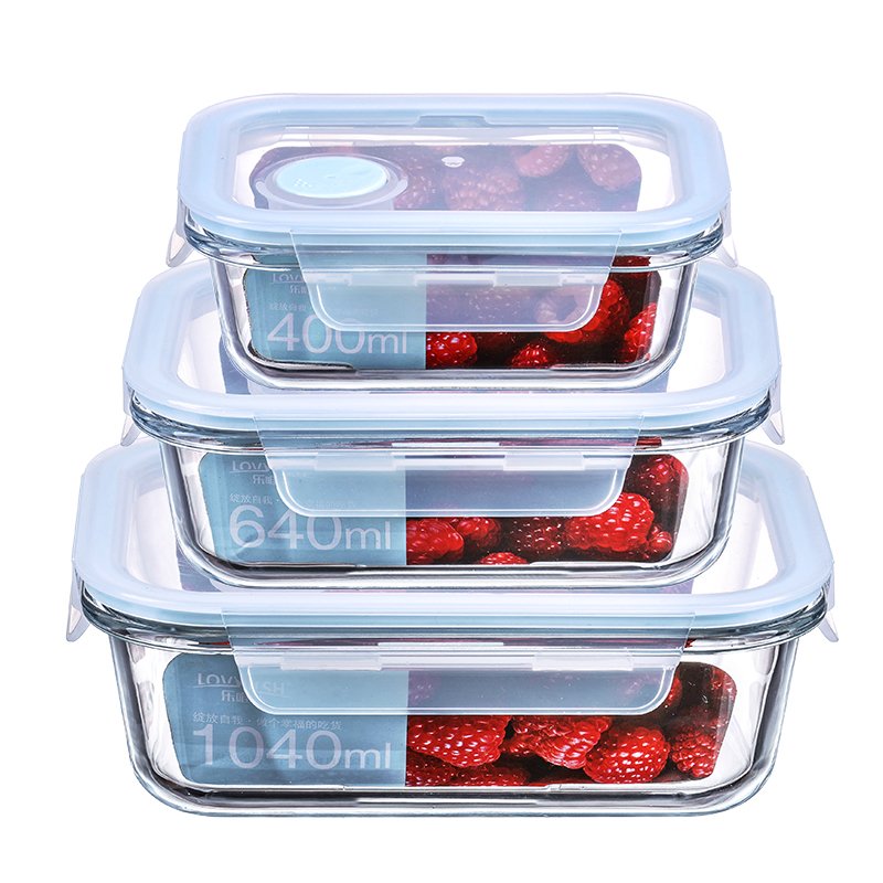 LOVWISH Glass Container Home Use High Borosilicate Glass Food Storage 3 Pcs Food Container Set With Airtight Lid