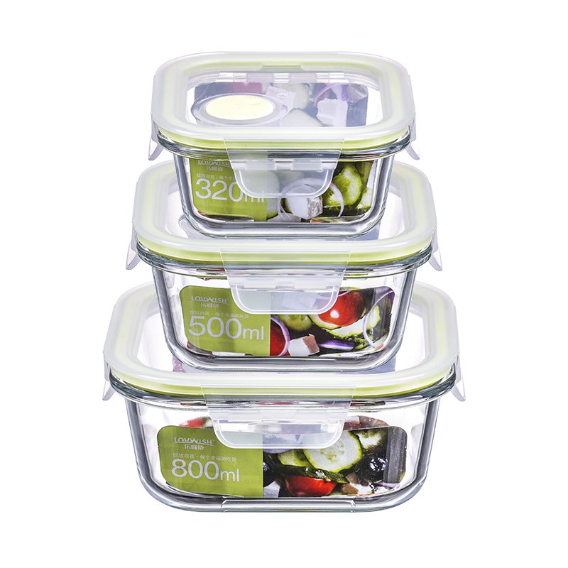 LOVWISH Glass Container Home Use High Borosilicate Glass Food Storage 3 Pcs Food Container Set With Airtight Lid