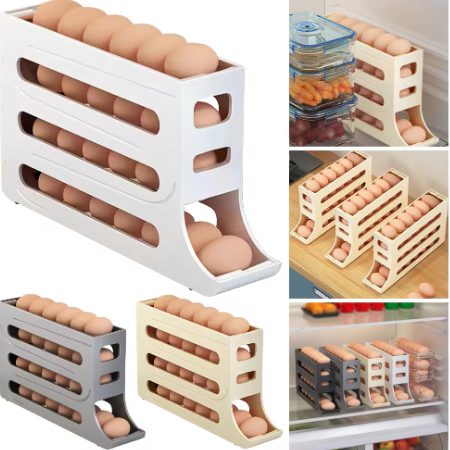 Automatic Rolling Egg Tray Organizer Space Saving Fridge Egg Rack Fridge Egg Storage Container For Refrigerator Kitchen Cabinets