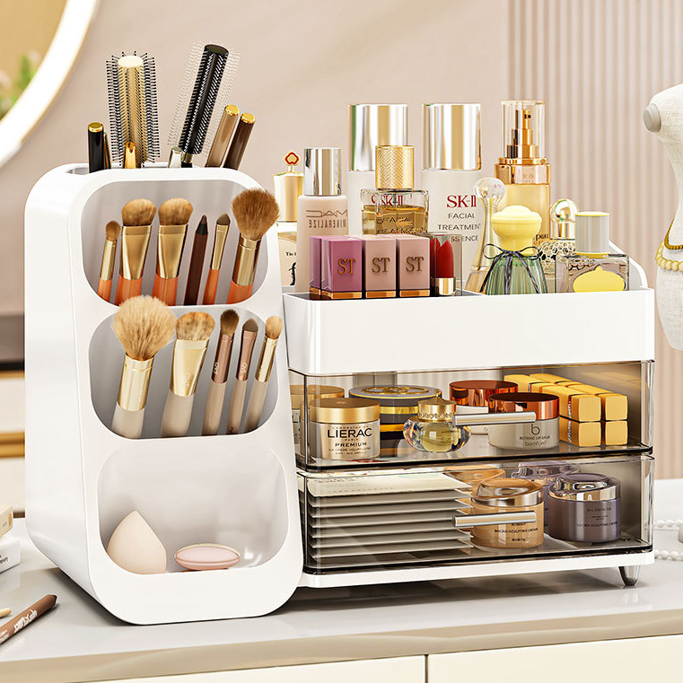 Cosmetics Organizer Storage Box Large Countertop Organizer with Drawers Cosmetics Storage for Skin Care Brushes Eyeshadow