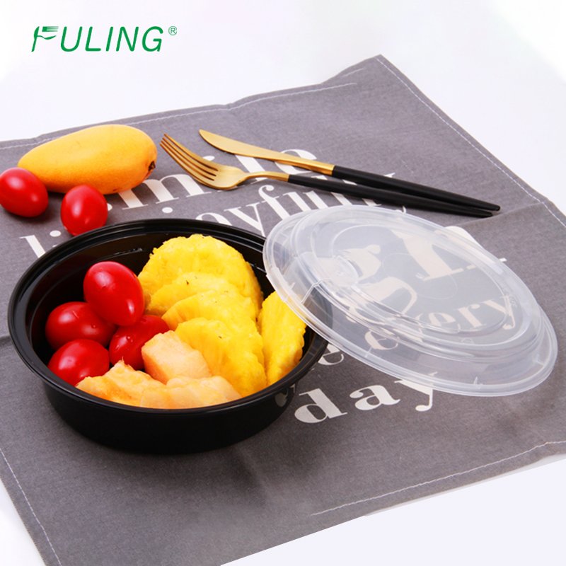 Fuling Customizable 12-48 oz Black Rectangle Microwave Safe Stackable Design Takeaway Plastic Meal Prep Food Container With Lid