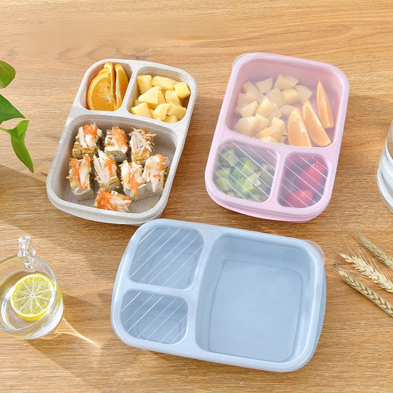 Toddler Lunch Box Kids Wheat Lunch Food Storage Portable Divided Lunch Box With Four Leakproof Compartment Food Box