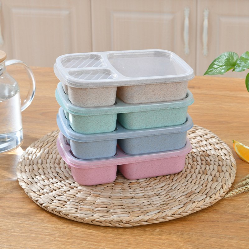 Toddler Lunch Box Kids Wheat Lunch Food Storage Portable Divided Lunch Box With Four Leakproof Compartment Food Box