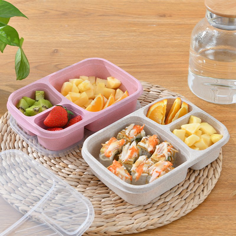 Toddler Lunch Box Kids Wheat Lunch Food Storage Portable Divided Lunch Box With Four Leakproof Compartment Food Box