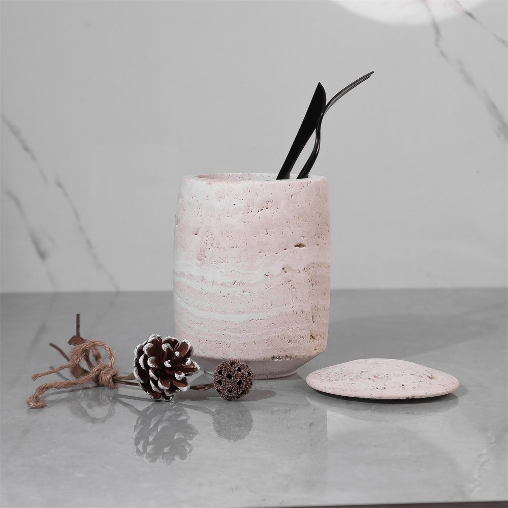 Food storage marble container box stackable grain nut storage jar for Kitchen Accessories Marble pot for wax candle container