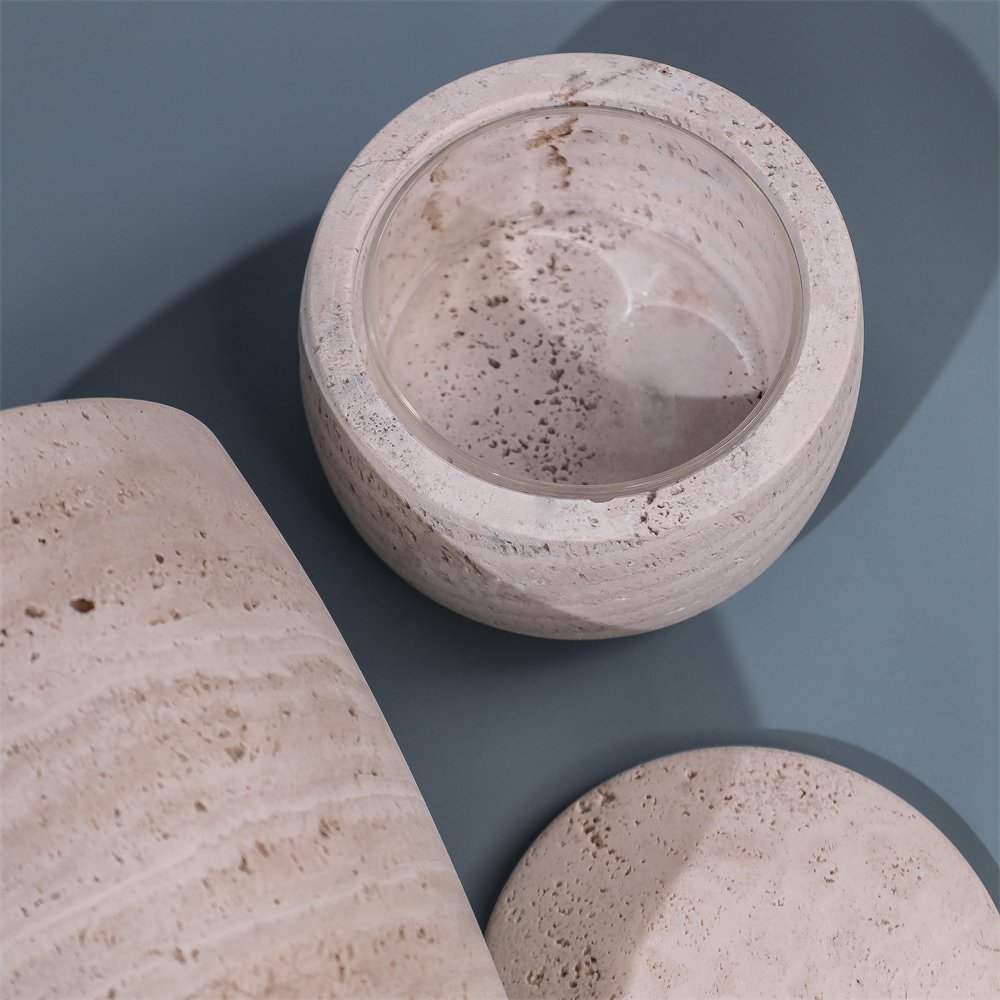 Food storage marble container box stackable grain nut storage jar for Kitchen Accessories Marble pot for wax candle container