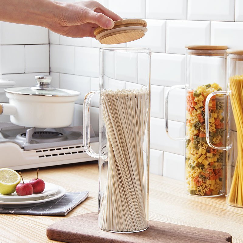 New Trend Kitchen Glass Jar With Handle Large Capacity Glass Spice Jar High Borosilicate Glass Food Storage Containers With Lids