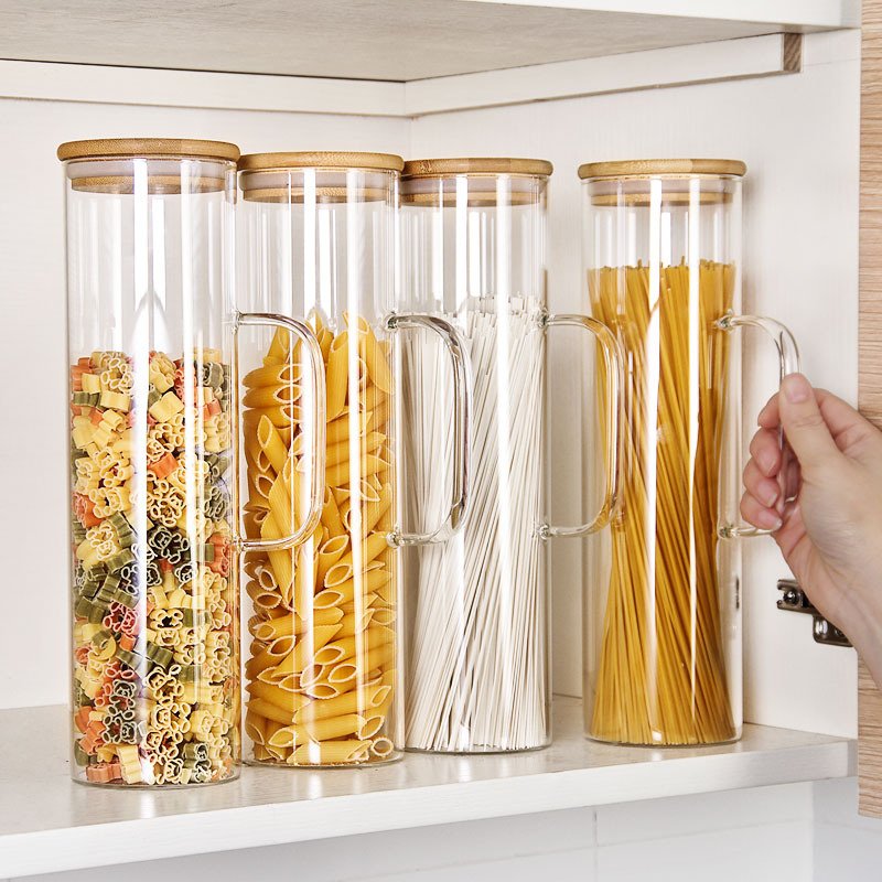New Trend Kitchen Glass Jar With Handle Large Capacity Glass Spice Jar High Borosilicate Glass Food Storage Containers With Lids