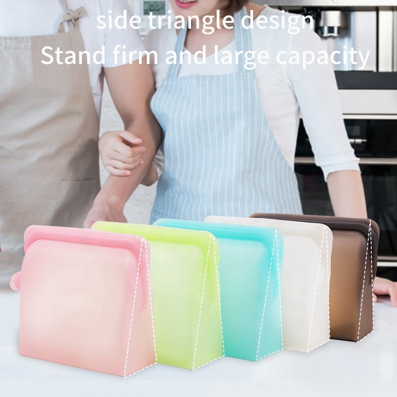 BPA free Leakproof Food Grade Silicone Fresh-Keeping Bag Reusable Fresh Ziplock Sealer Silicone Food Storage Bag