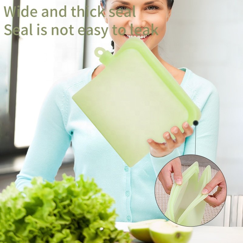 BPA free Leakproof Food Grade Silicone Fresh-Keeping Bag Reusable Fresh Ziplock Sealer Silicone Food Storage Bag